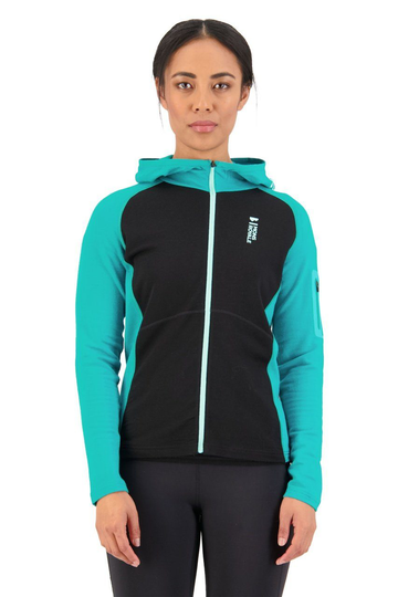 Mons Royale Naisten Ascend Midi Full Zip Huppari - Merinovillaa, Marina / Black / S