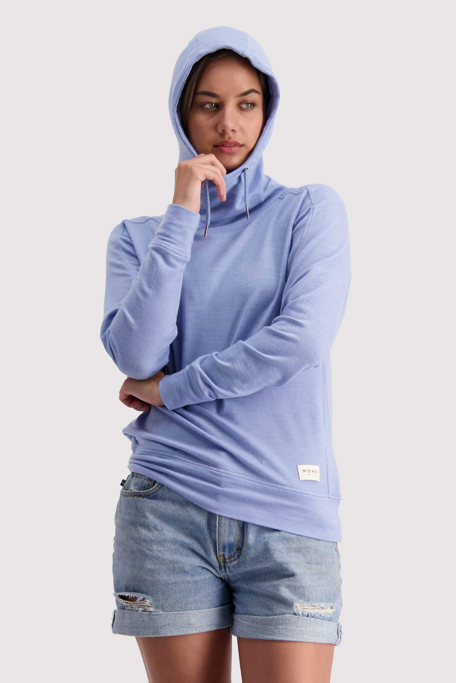 Mons Royale Naisten Covert Lite Huppari - Merinovilla & Tencel, Faded Denim / M