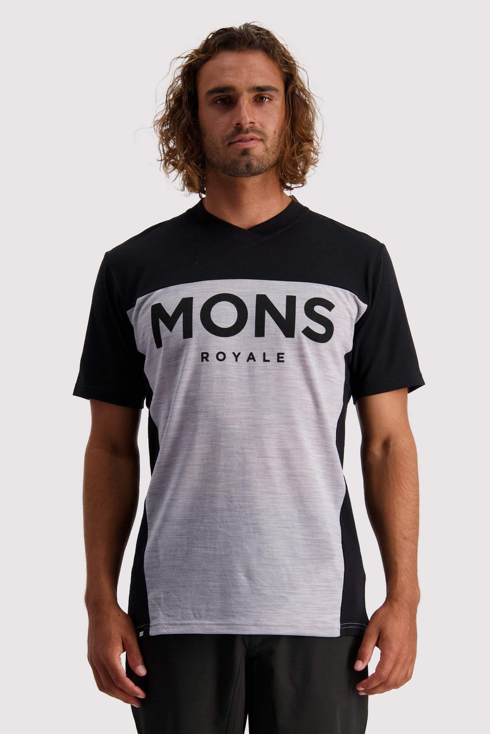 Mons Royale Men's Redwood Enduro VT - Merino Wool, Black / Grey Marl / S