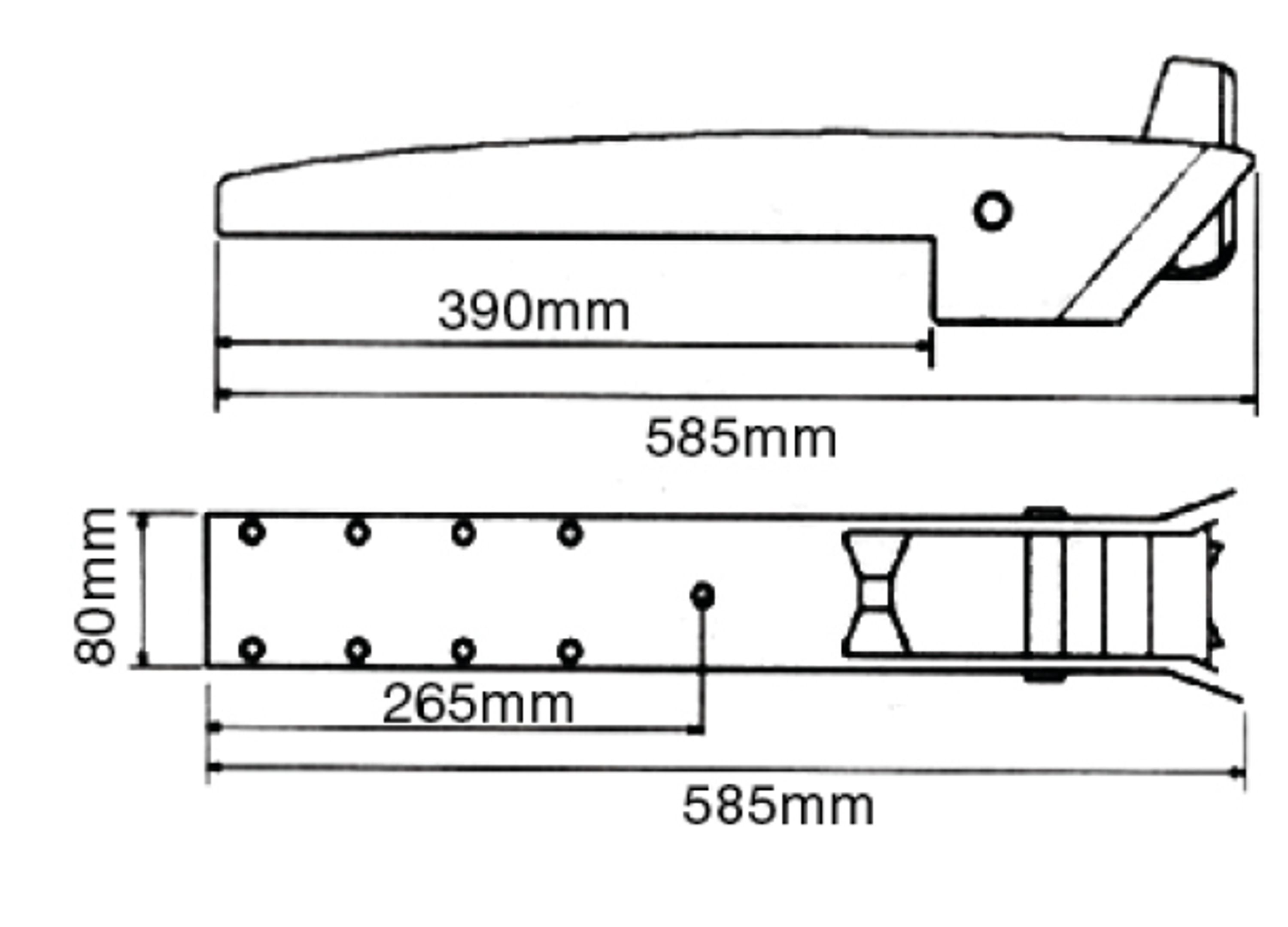 Ankkurirulla, kääntyvä aisi 316 585mm x 80mm sopii 10-20 kg ankkurille