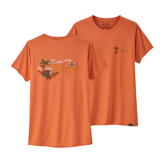 Patagonia Naisten Capilene® Cool Daily Graphic T-paita, Palm Protest: Tigerlily Orange X-Dye / S