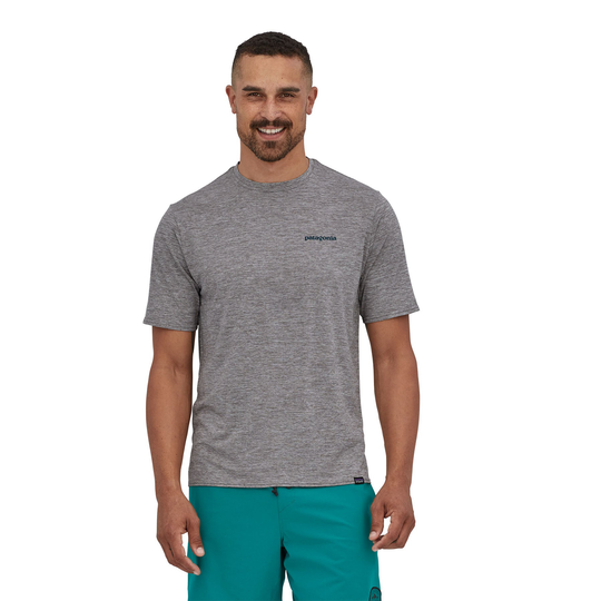 Patagonia Miesten Capilene® Cool Daily Printti T-paita, Boardshort Logo Abalone Blue: Feather Grey / S