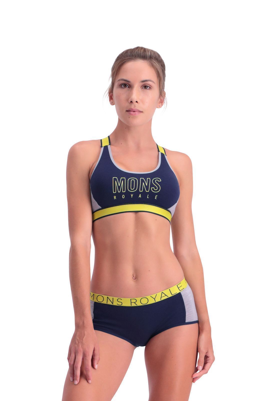 Mons Royale Stella X-Back Urheilurintaliivit - Merinovillaa, Navy / Grey Marl / XS