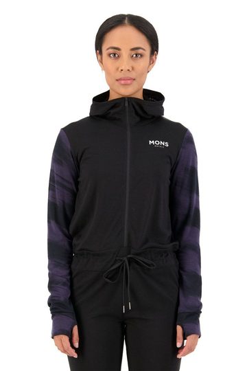 Mons Royale Naisten The Monsie One Piece - merinovillainen kokopuku, Black / Motion 9 / S