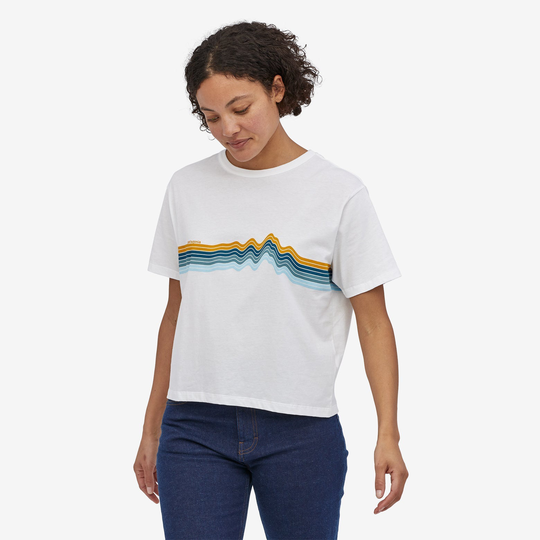 Patagonia W's Ridge Rise Stripe Organic Easy Cut Tee - Organic Cotton, White / XS