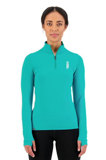 Mons Royale Naisten Cascade Flex 200 1/4 Zip pitkähihainen paita - Merinovillaa, Marina / S