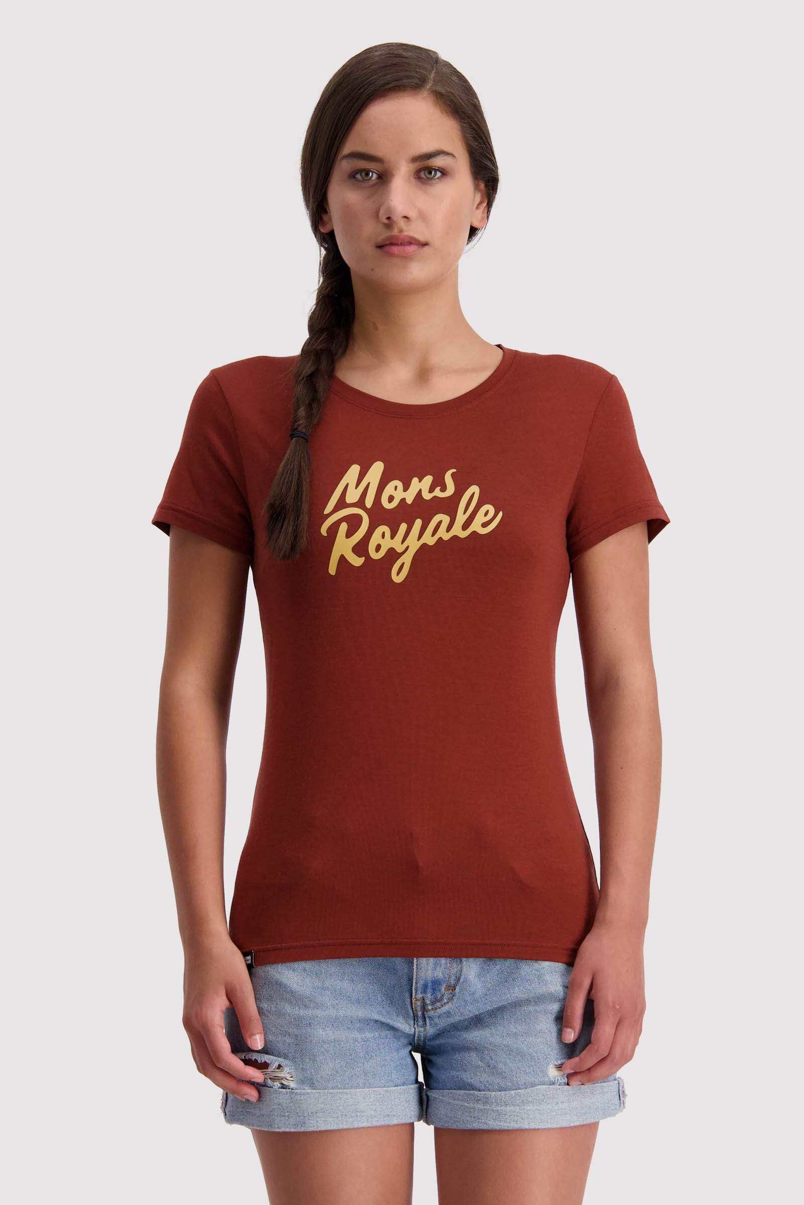 Mons Royale Naisten Icon T-paita merinovillasta, Chocolate / S