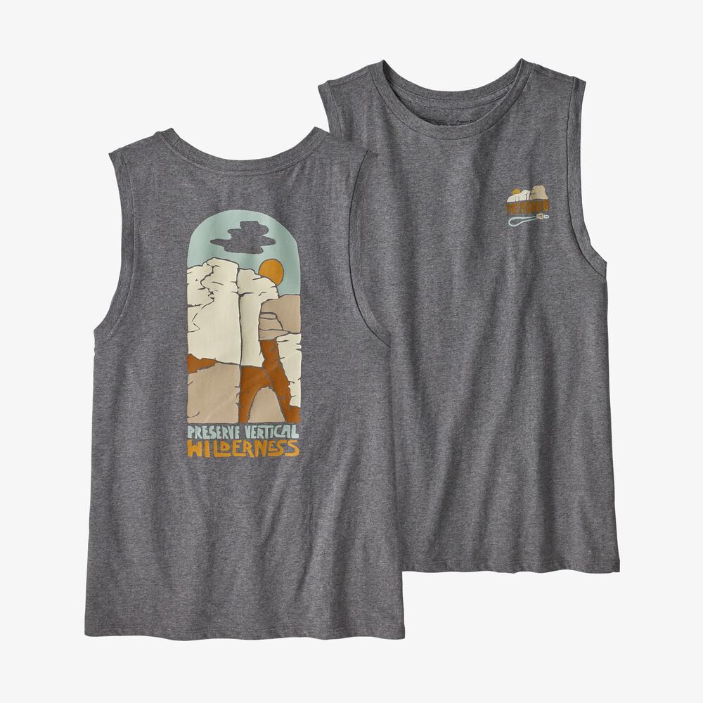Patagonia Naisten Save the Splitters Organic Cotton Muscle Toppi, Gravel Heather / XS