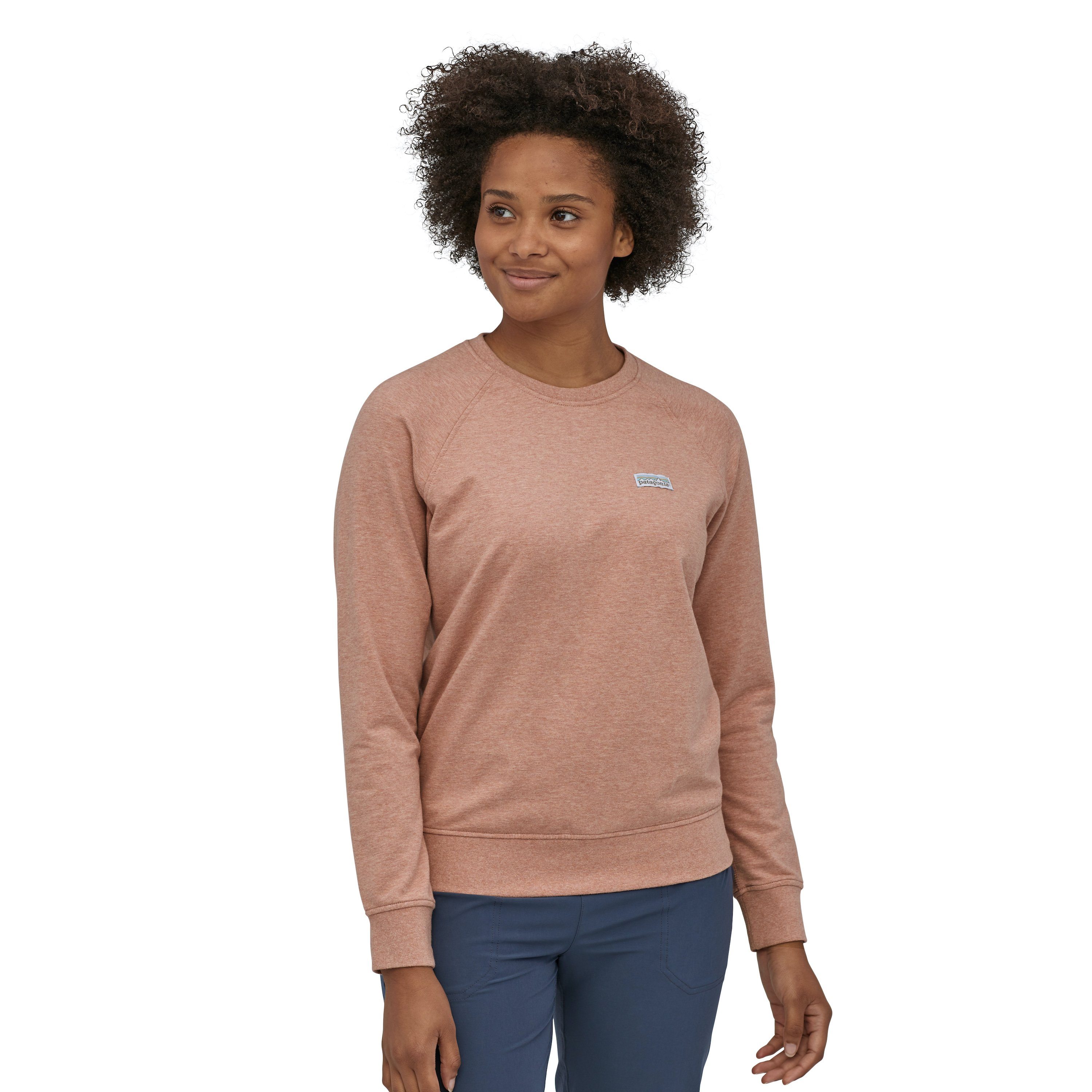Patagonia Naisten Pastel P-6 Label Ahnya Crew Sweatshirt - Luomupuuvillasta, Scotch Pink / XL