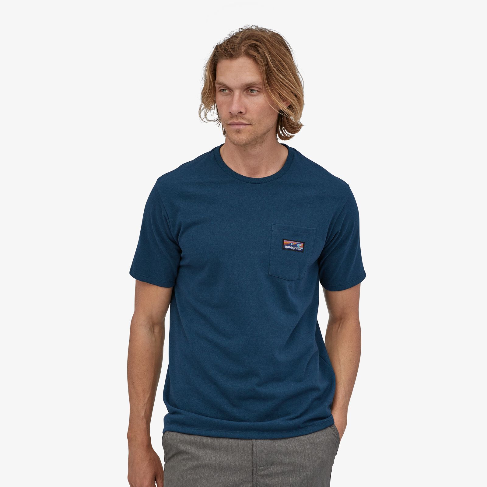 Patagonia Men's Boardshort Label Pocket Responsibili-Tee - Bluesign Approved Fabric, Crater Blue / S