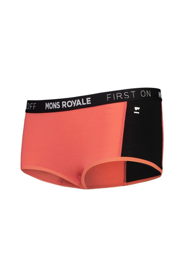 Mons Royale Naisten Sylvia Boyleg Alushousut - Merinovilla, Hot Coral / Black / S
