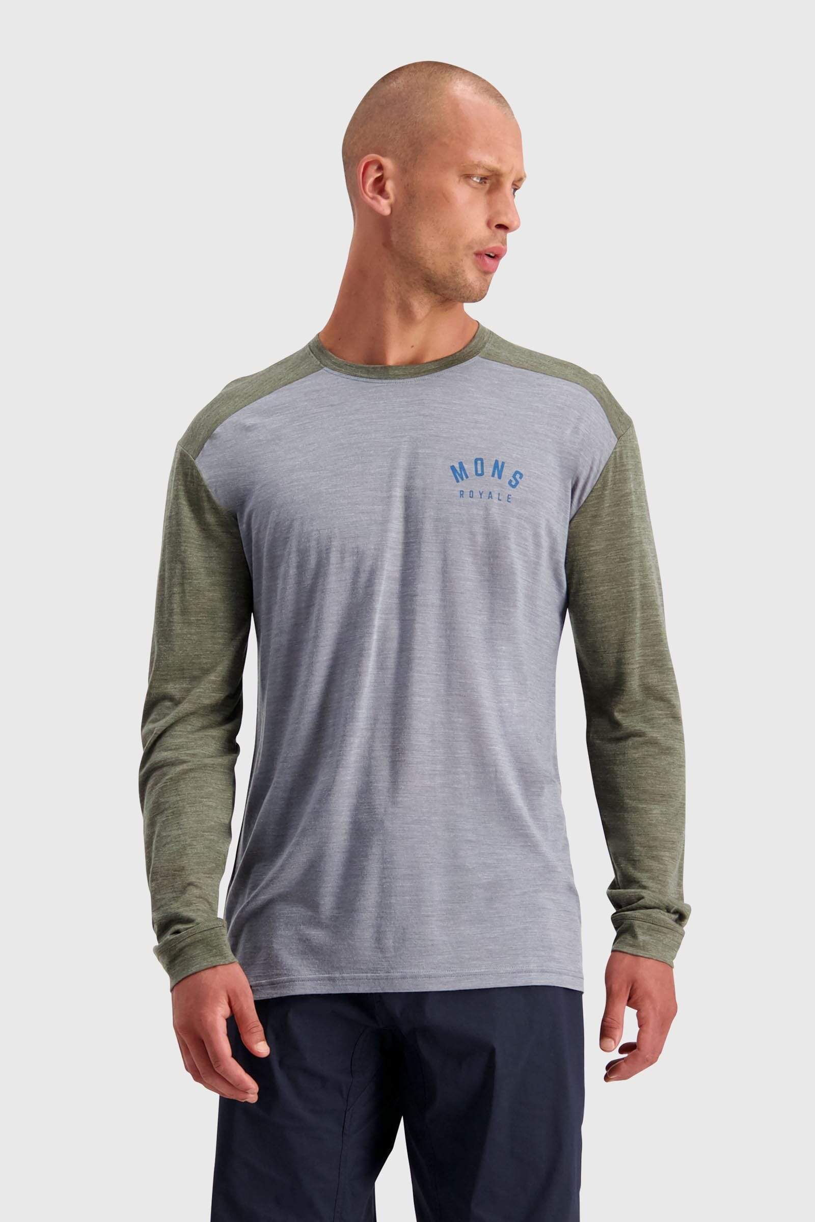 Mons Royale Miesten Vapour Lite Pitkähihainen Paita - Merinovilla, Olive / Grey / XL