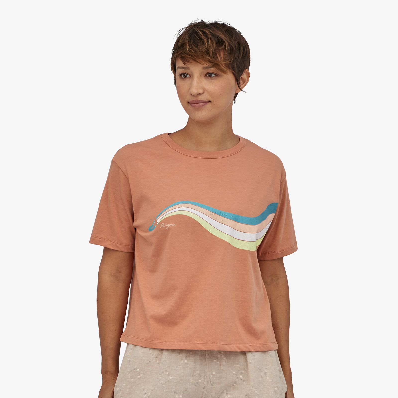 Patagonia Women's Psychedelic Slider Organic Easy Cut Tee, Toasted Peach / XS