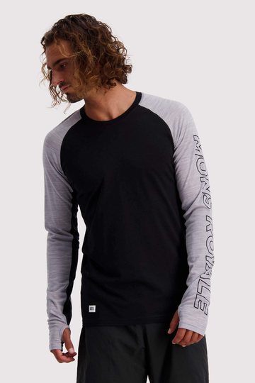 Mons Royale Miesten Temple Tech Pitkähihainen Merinopaita, Black / Grey Marl / S