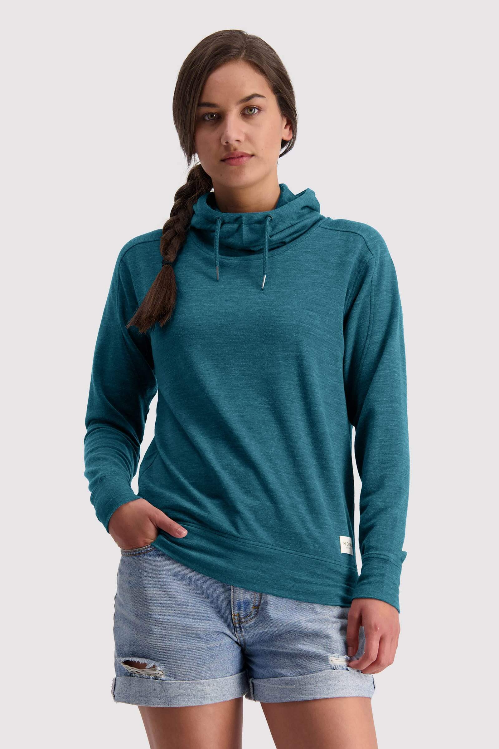 Mons Royale Naisten Covert Lite Huppari - Merinovilla & Tencel, Deep Teal / L