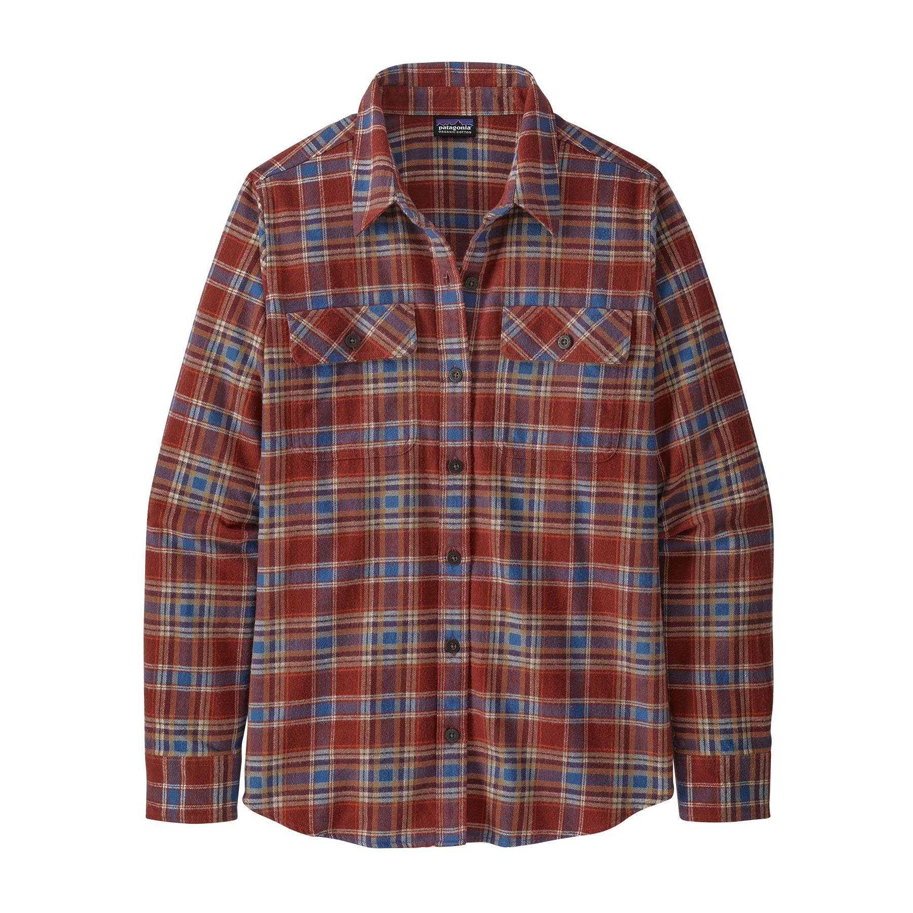 Patagonia Women's L/S Organic Cotton MW Fjord Flannel Shirt, Ice Fjord: Fox Red / XS