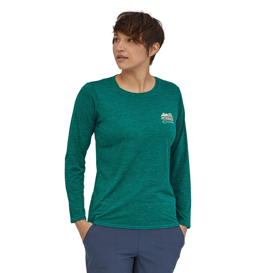 Patagonia Naisten Pitkähihainen Capilene® Cool Daily Graphic Paita, Save the Splitters: Borealis Green X-Dye / L