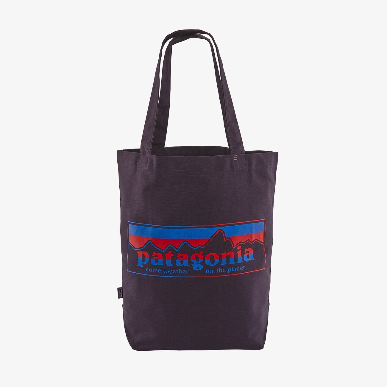 Patagonia Market Tote Kangaskassi Luomupuuvillasta, Together for the Planet Logo: Piton Purple