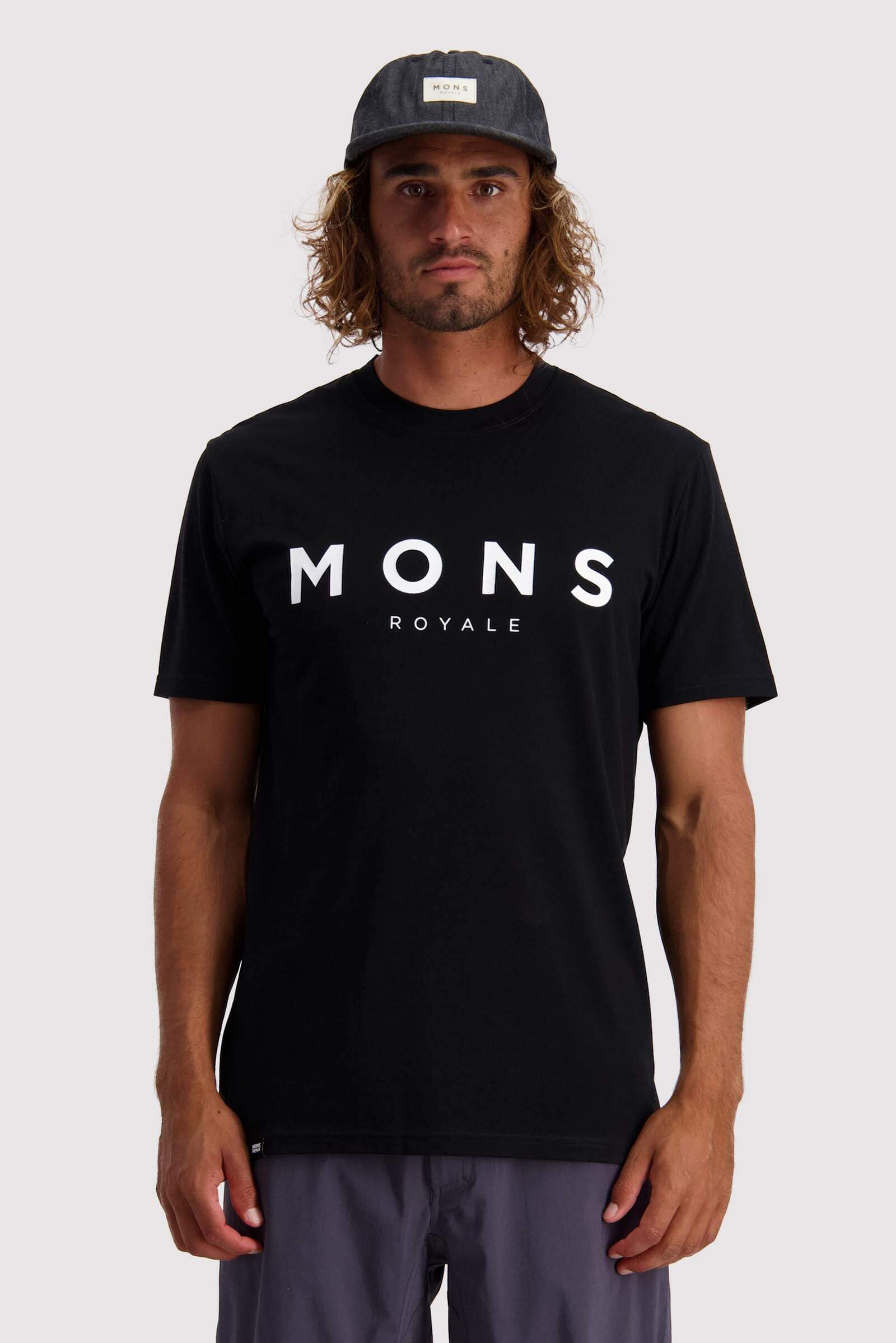 Mons Royale Miesten Icon T-Paita, Black w/ text / XL