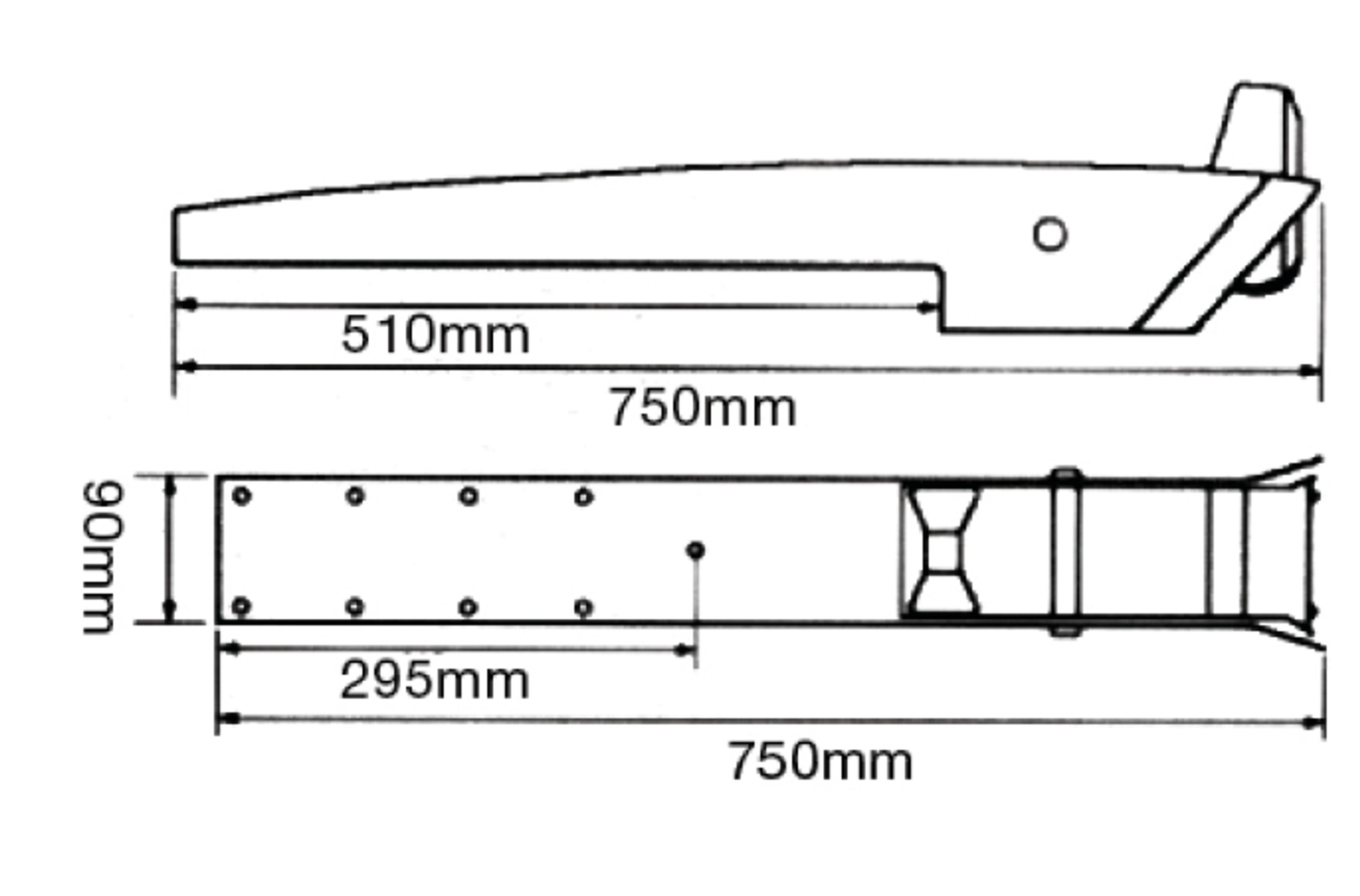 Ankkurirulla, kääntyvä aisi 316 l-750mm x 90mm sopii 15-30 kg ankkurille