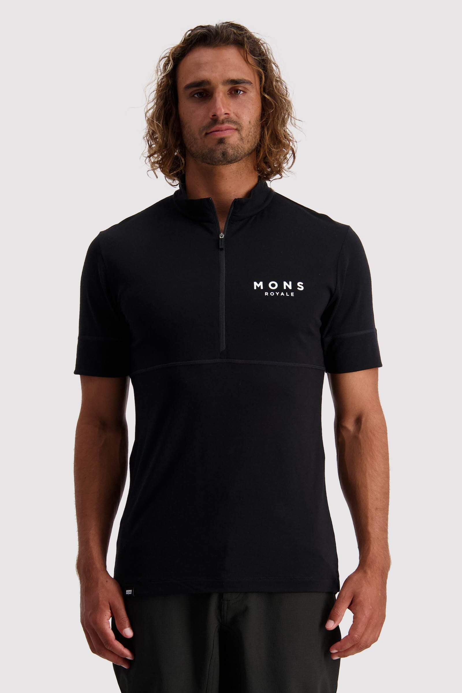 Mons Royale Miesten Cadence Half Zip T-paita merinovillasta, Black / S