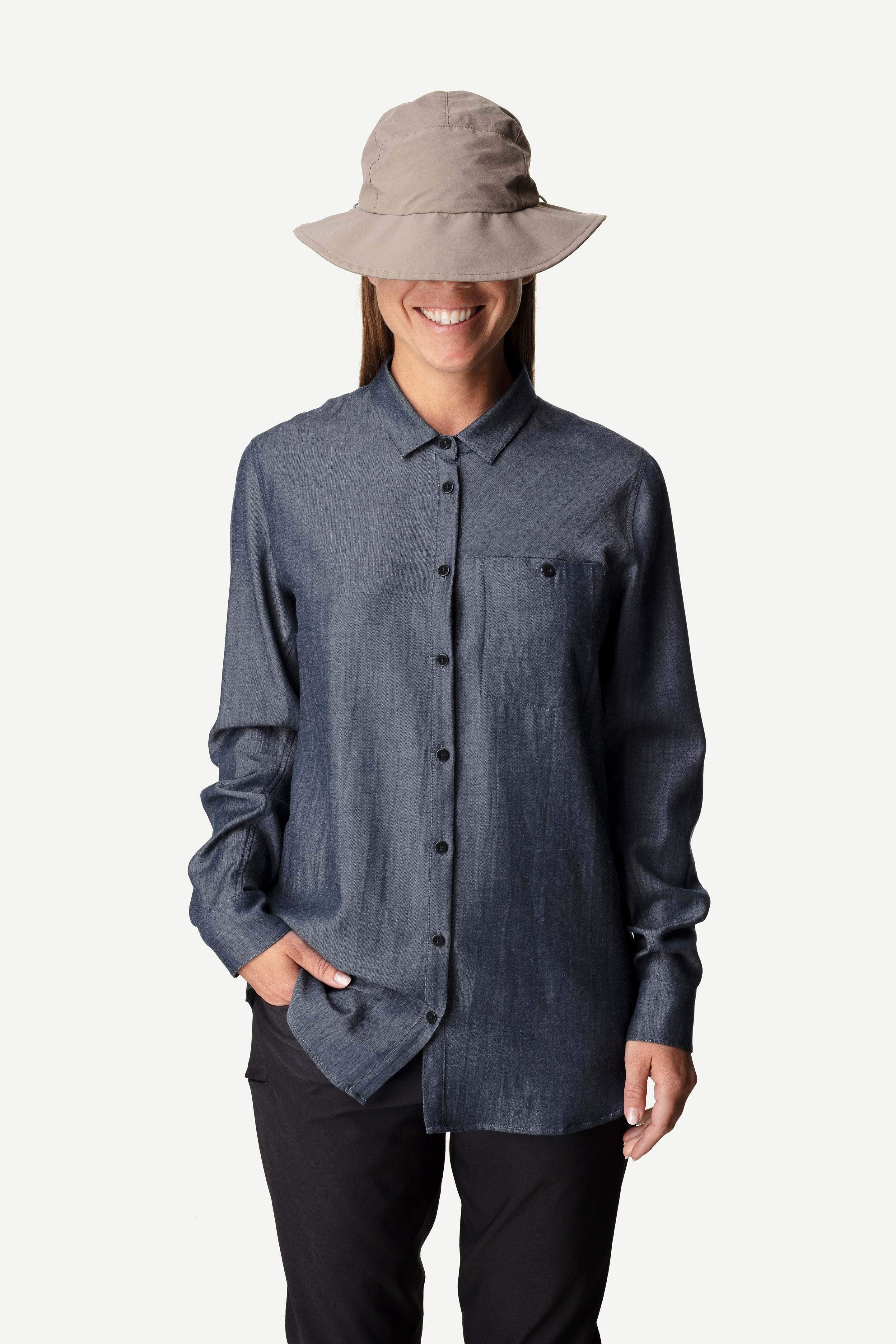 Naisten Houdini Women's Out And About Shirt – merinovillainen pitkähihainen kauluspaita, Blue Illusion / S