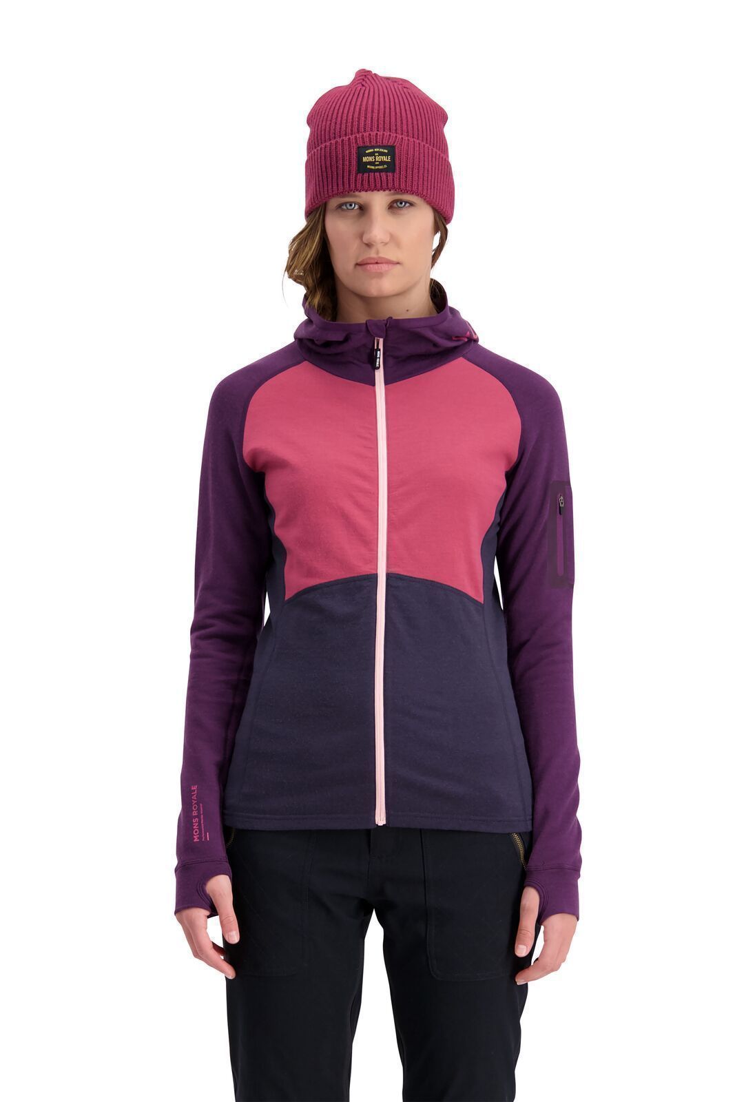 Mons Royale Naisten Ascend Midi Full Zip Huppari - Merinovillaa, Egg Plant / 9 Iron / S