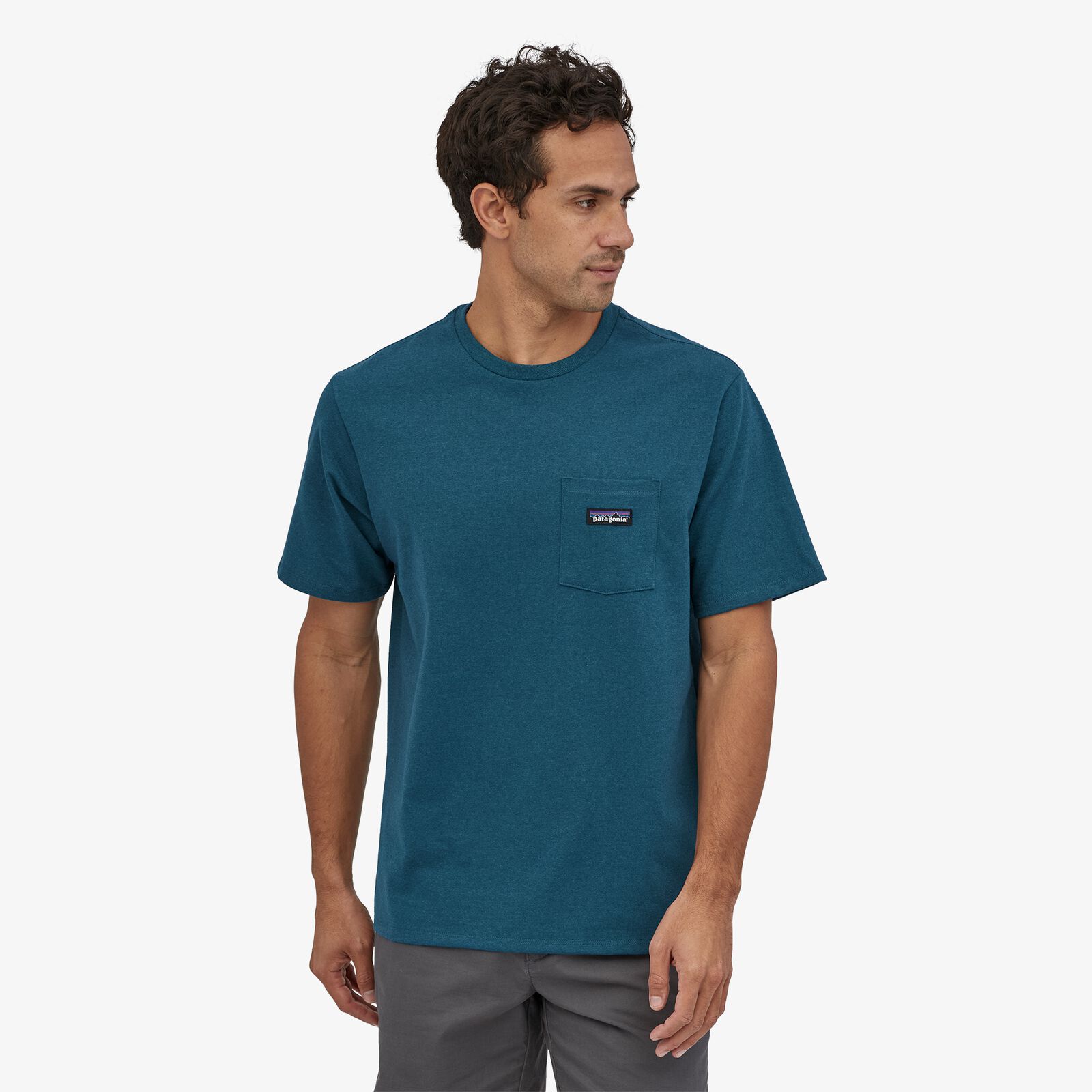 Patagonia Men's P-6 Label Pocket Responsibili-Tee - 100% kierrätetyistä materiaaleista, Abalone Blue / M