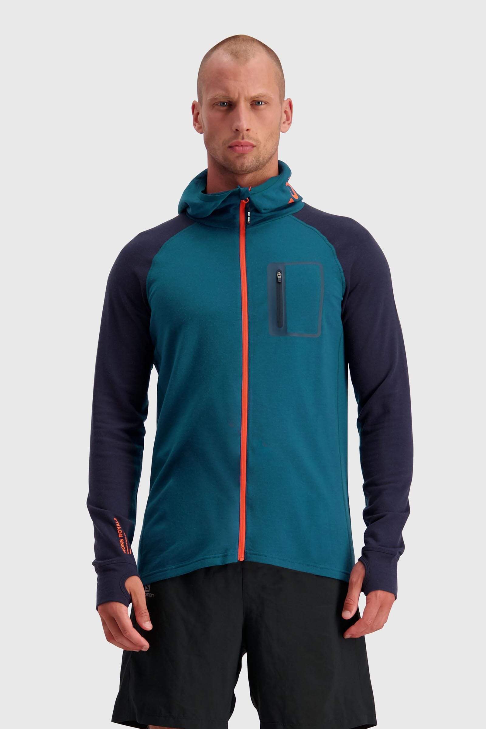 Mons Royale Miesten Traverse Midi Vetoketjullinen Merinohuppari, Atlantic / Orange / S