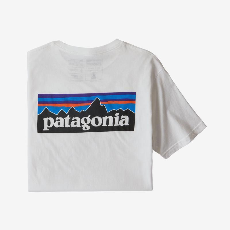 Miesten t-paita: Patagonia P-6 Logo Organic - 100 % Luomupuuvillaa, White / S