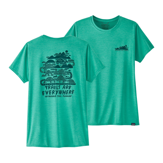 Patagonia Naisten Capilene® Cool Daily Graphic T-paita, Trails Everywhere: Fresh Teal X-Dye / S