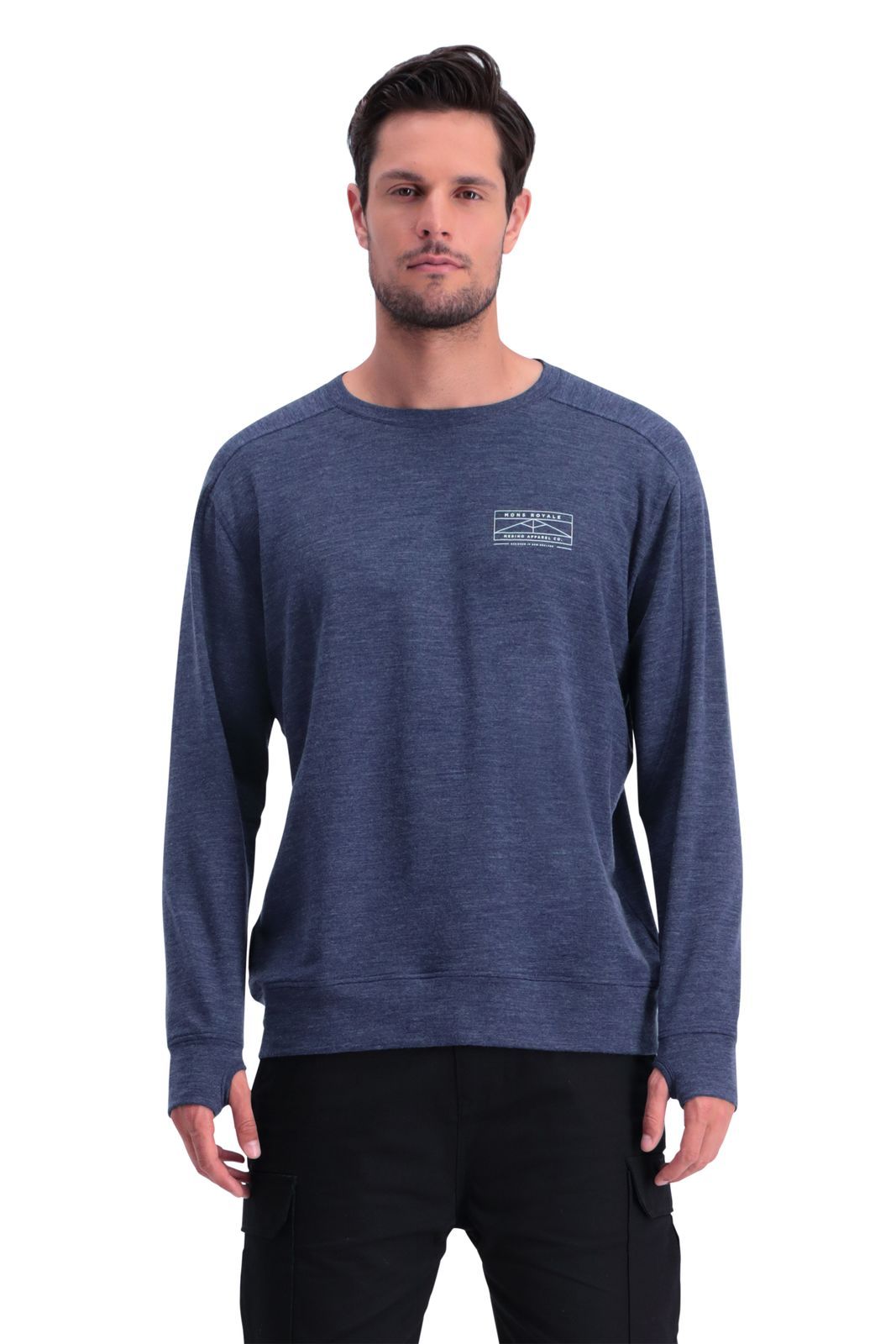 Miesten Covert Lite Crew Pitkähihainen Paita - Navy - Merinovilla & Tencel, Navy / S