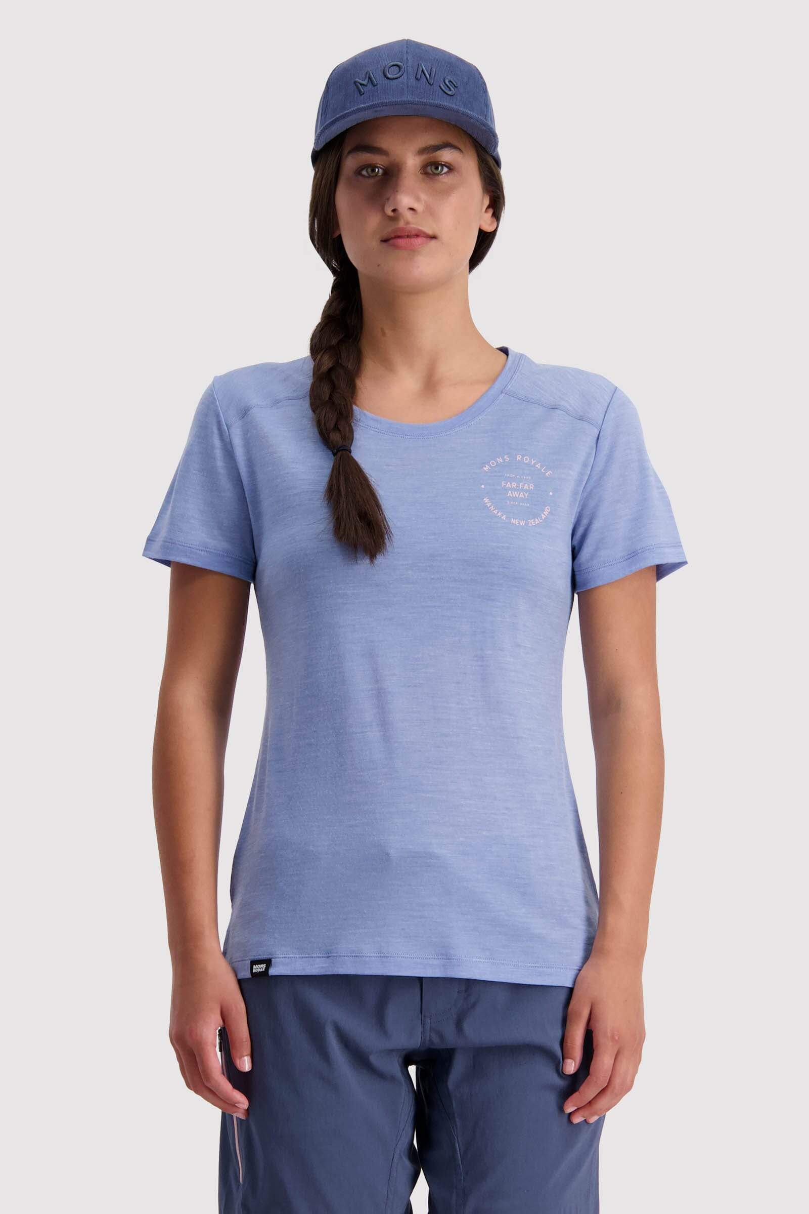 Mons Royale Naisten Vapour T-Paita - Merino Tencel -kankaasta, Faded Denim / S