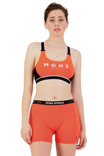 Mons Royale Stella X-Back Urheilurintaliivit - Merinovillaa, Hot Coral / Black / XS