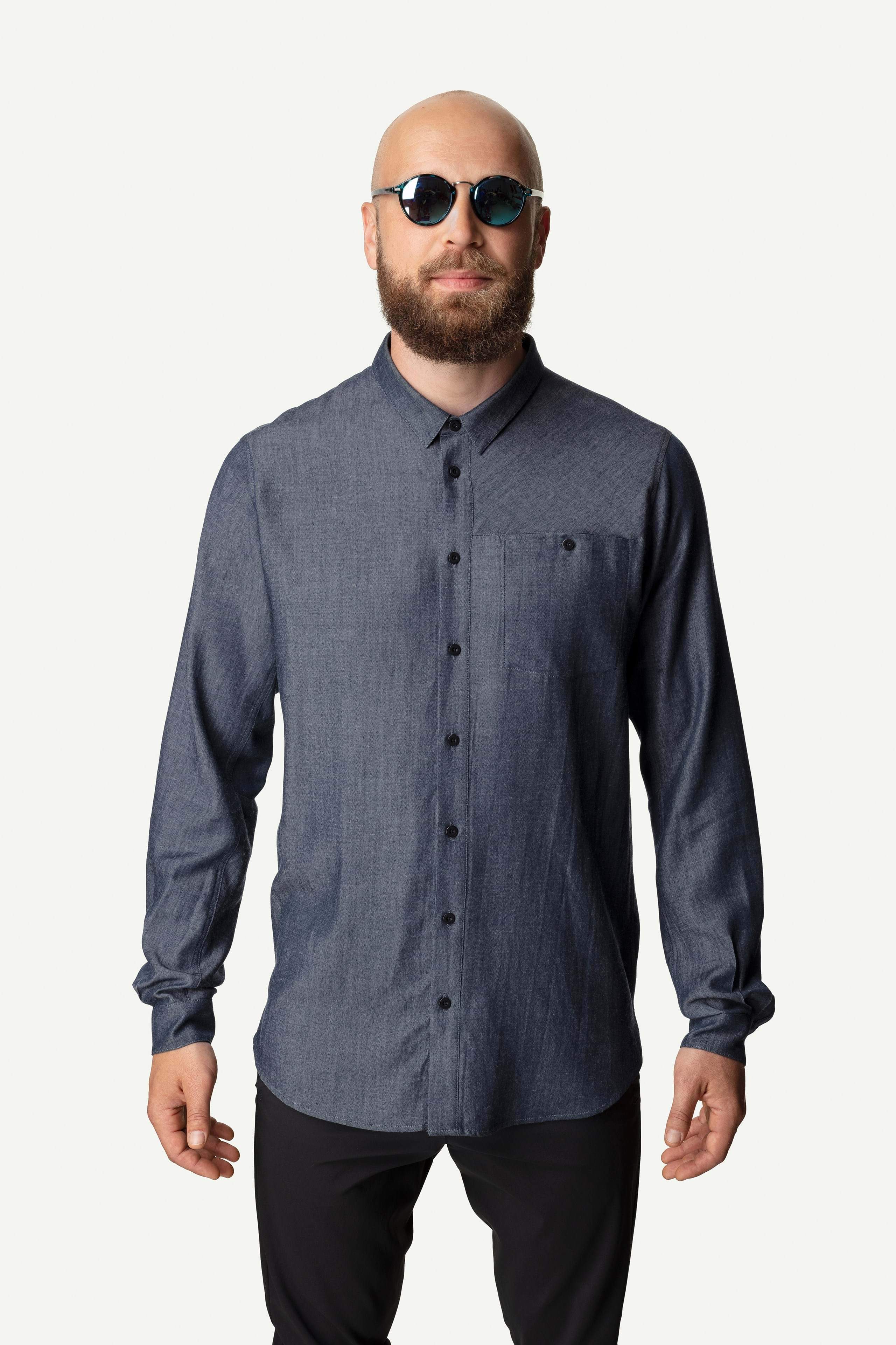 Miesten Houdini Out And About Shirt – merinovillainen pitkähihainen kauluspaita, Blue Illusion / L
