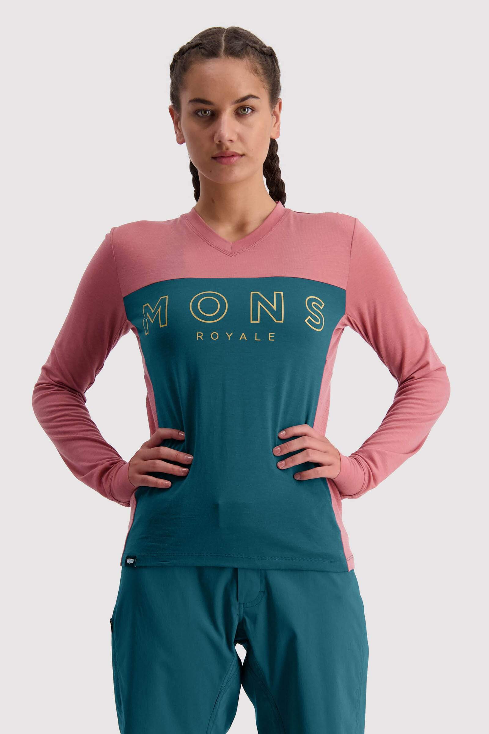 Mons Royale Naisten Redwood Enduro VLS pitkähihainen paita, Deep Teal / Pink Clay / S