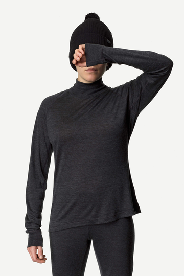 Houdini Naisten Activist Turtleneck - Korkeakauluksinen paita merinovillasta ja tencelistä, True Black / S