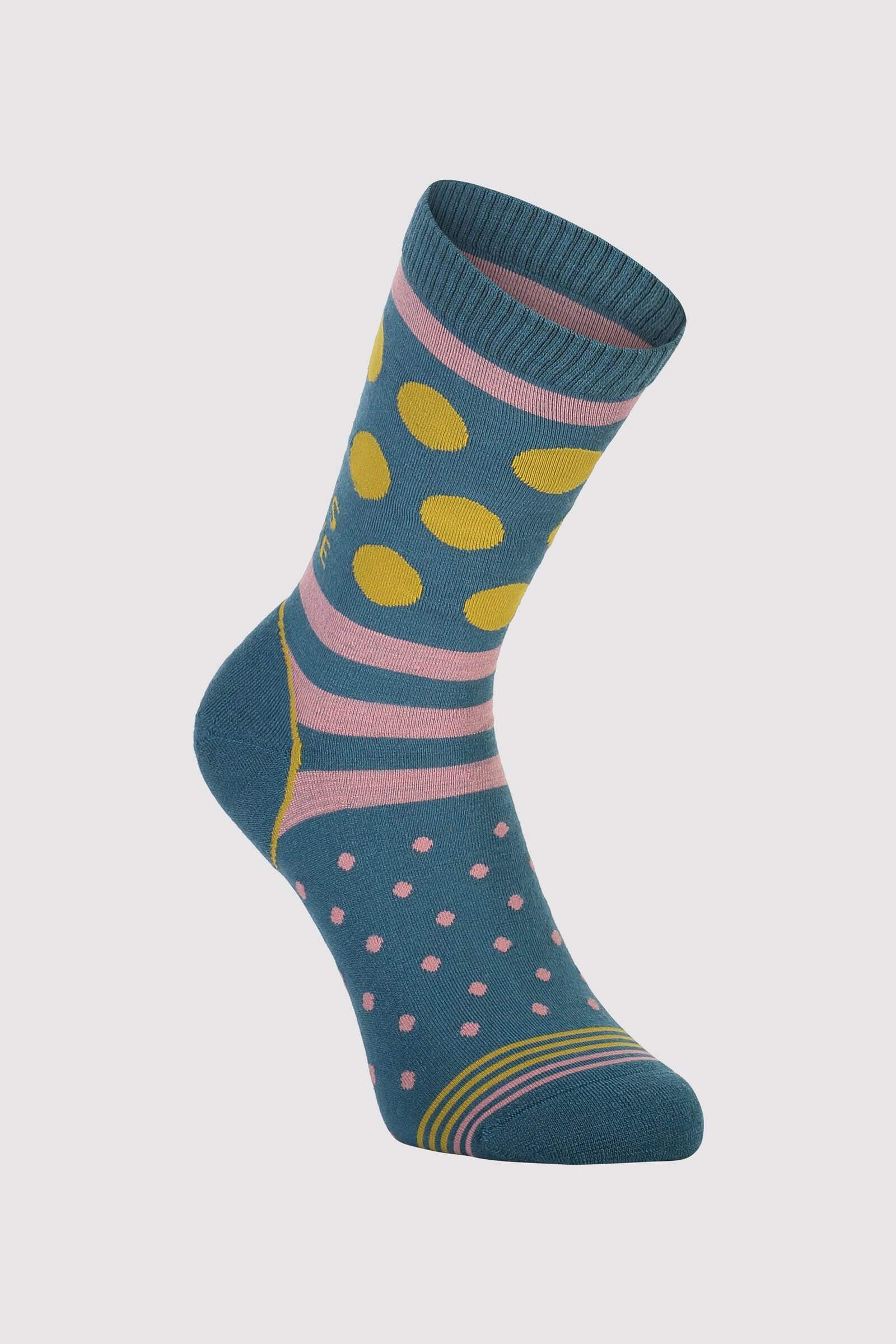 Mons Royale Naisten Merinosukka - All Rounder Crew Sock, Deep Teal / Pink Clay / Honey / 38-40