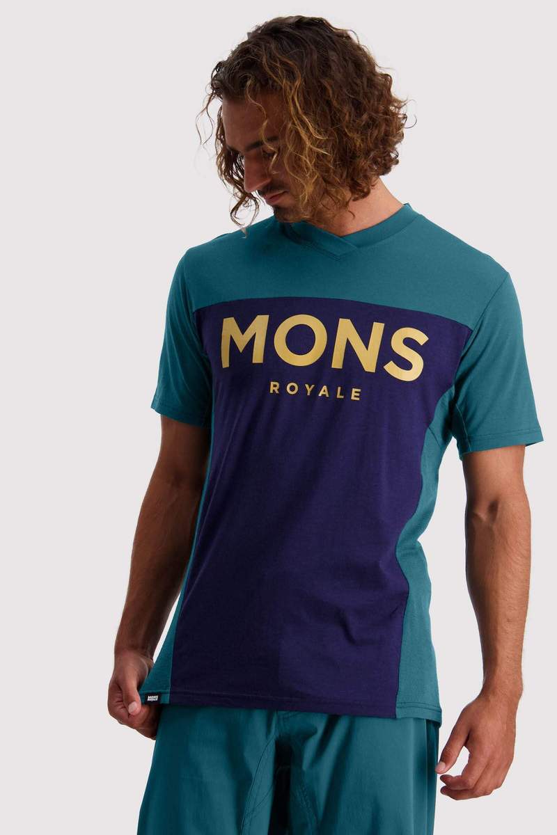 Mons Royale Men's Redwood Enduro VT - Merino Wool, Deep Teal / Navy / S