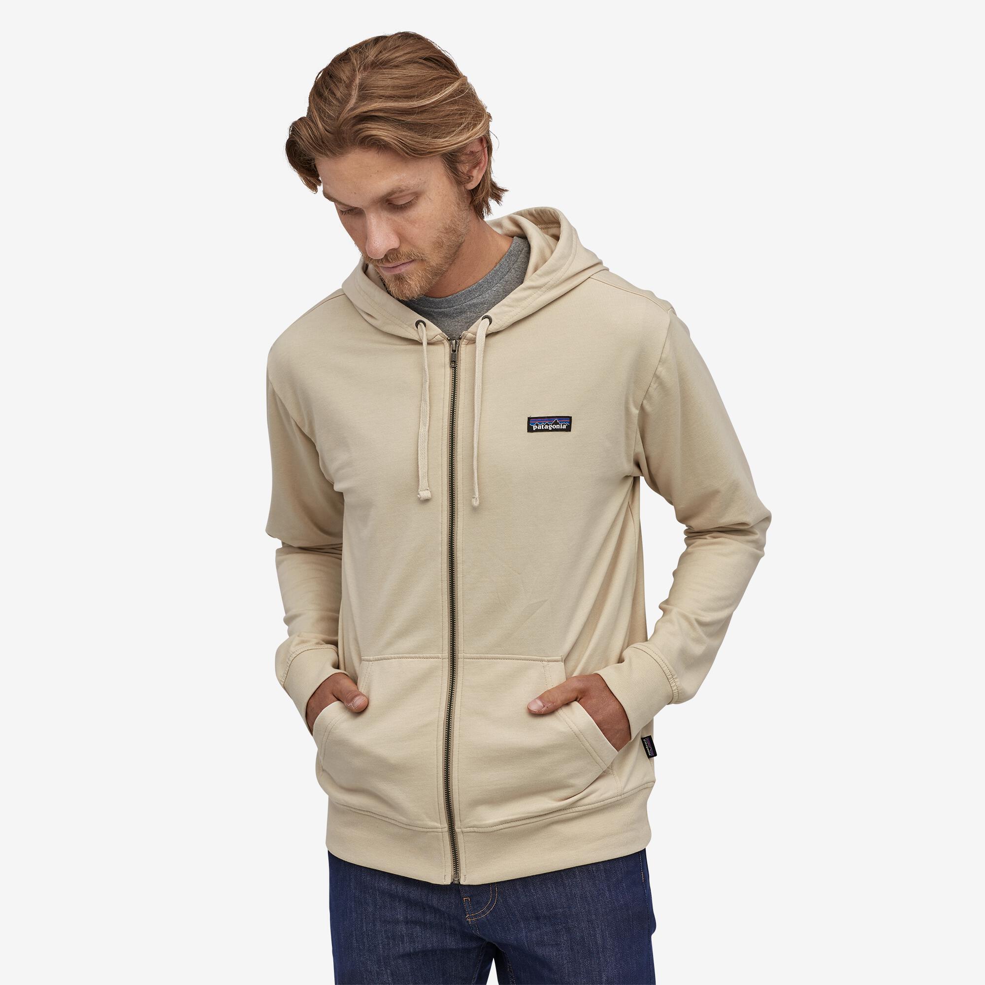 Miesten Patagonia P-6 Label vetoketjullinen huppari luomupuuvillasta, Pumice / XS