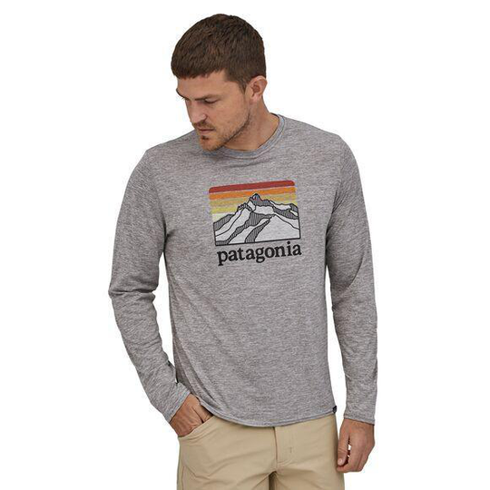 Patagonia Miesten Pitkähihainen Capilene® Cool Daily Printtipaita, Line Logo Ridge: Feather Grey / M