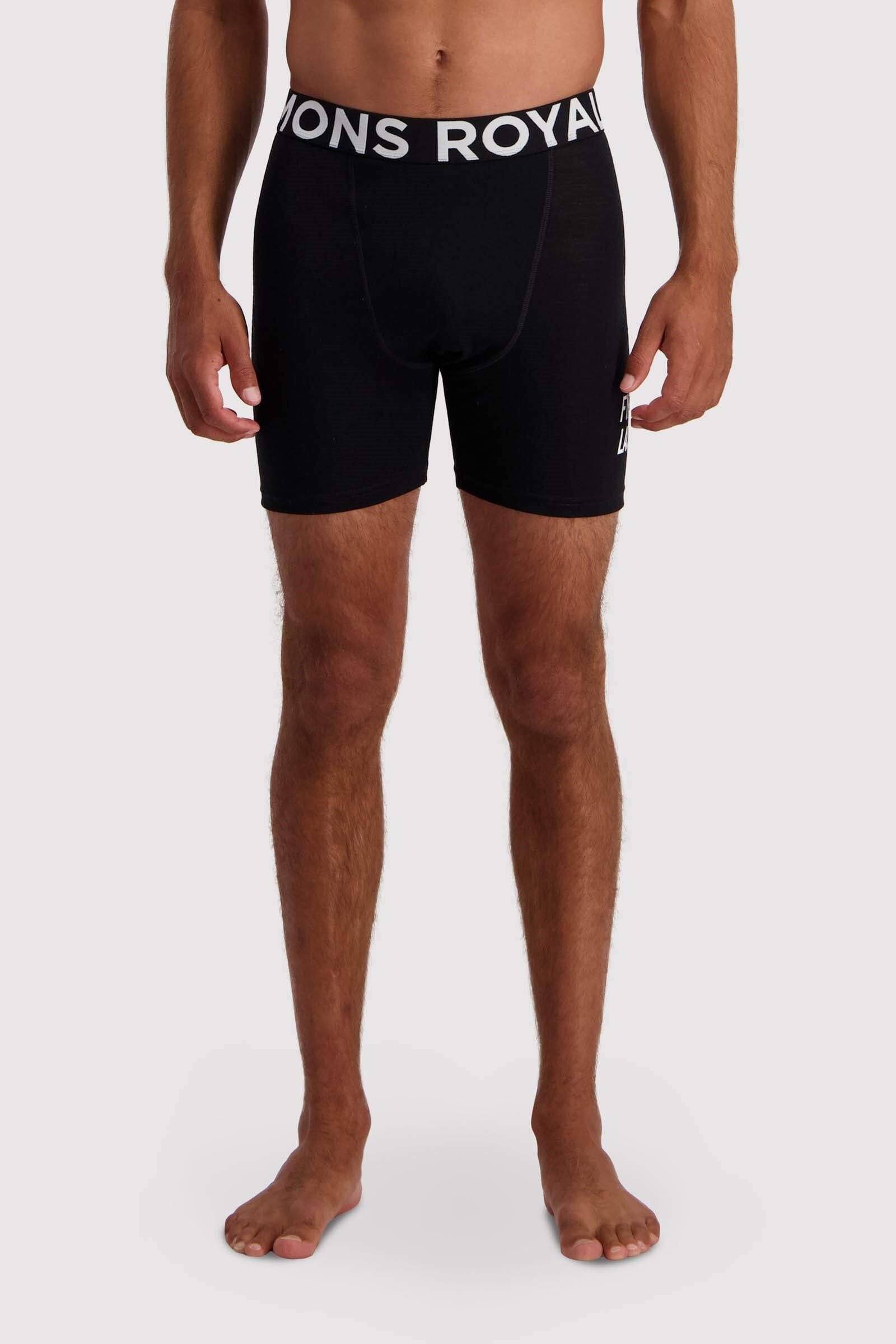 Mons Royale Miesten Hold 'em Boxer Alushousut - Merinovillasta, Black w/ text / XL